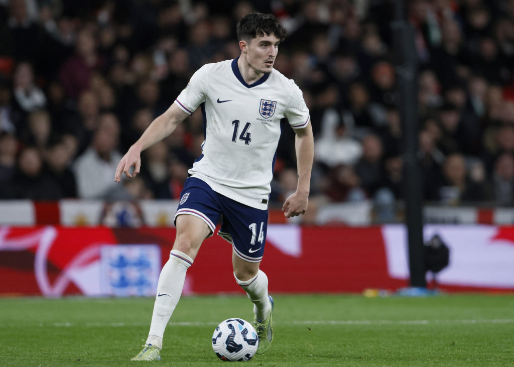 Tino Livramento playing for England against the Republic of Ireland at Wembley.