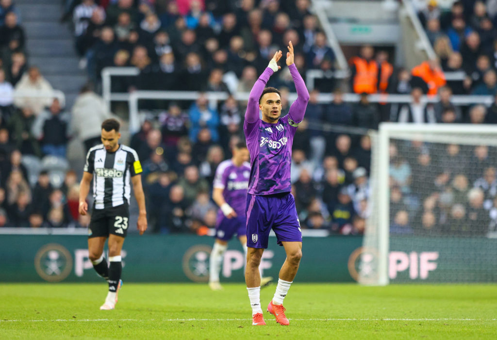 Antonee Robinson celebrates after Fulham beat Newcastle United in the Premier League at St James' Park.