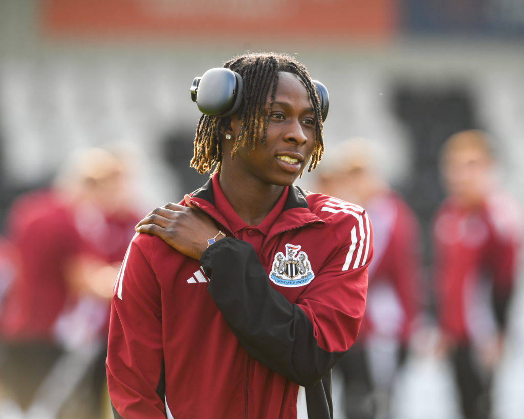 Trevan Sanusi arrives for a game between Newcastle United U21s and Arsenal U21s.