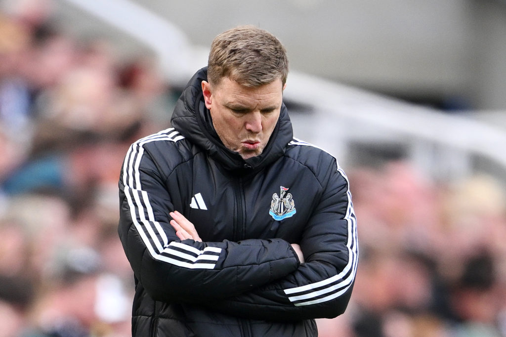 Eddie Howe reacts during the Premier League match between Newcastle United FC and Ipswich Town FC.