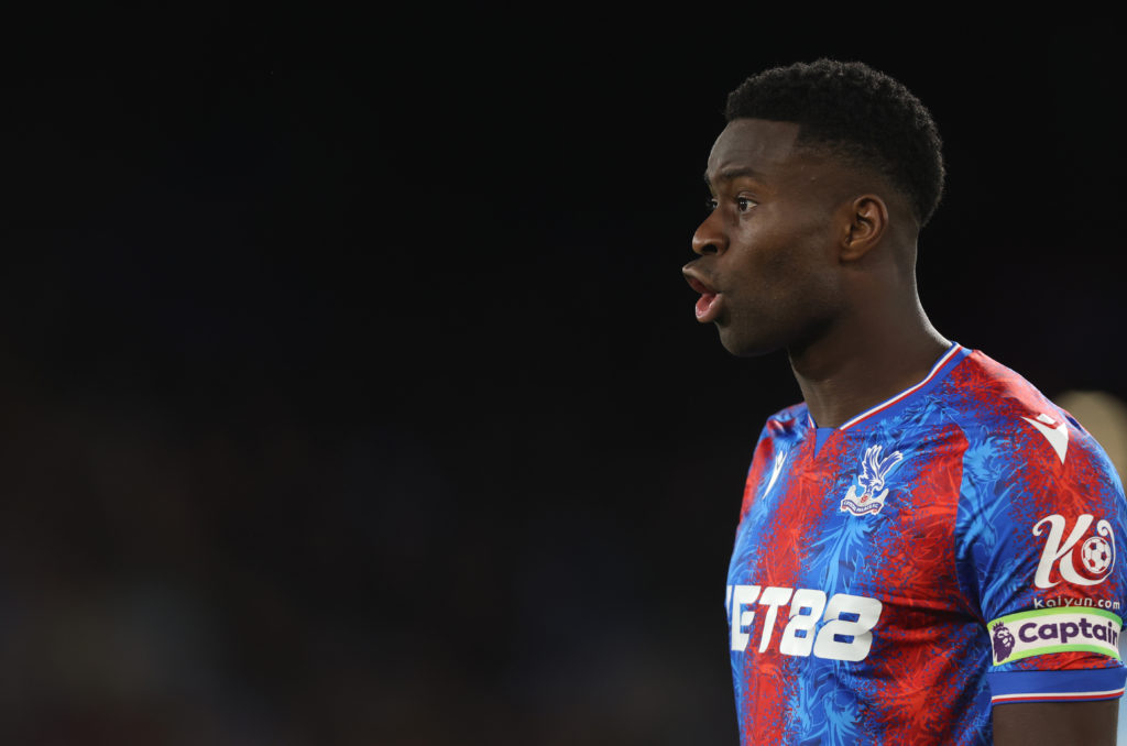Marc Guehi playing for Crystal Palace against Nottingham Forest.