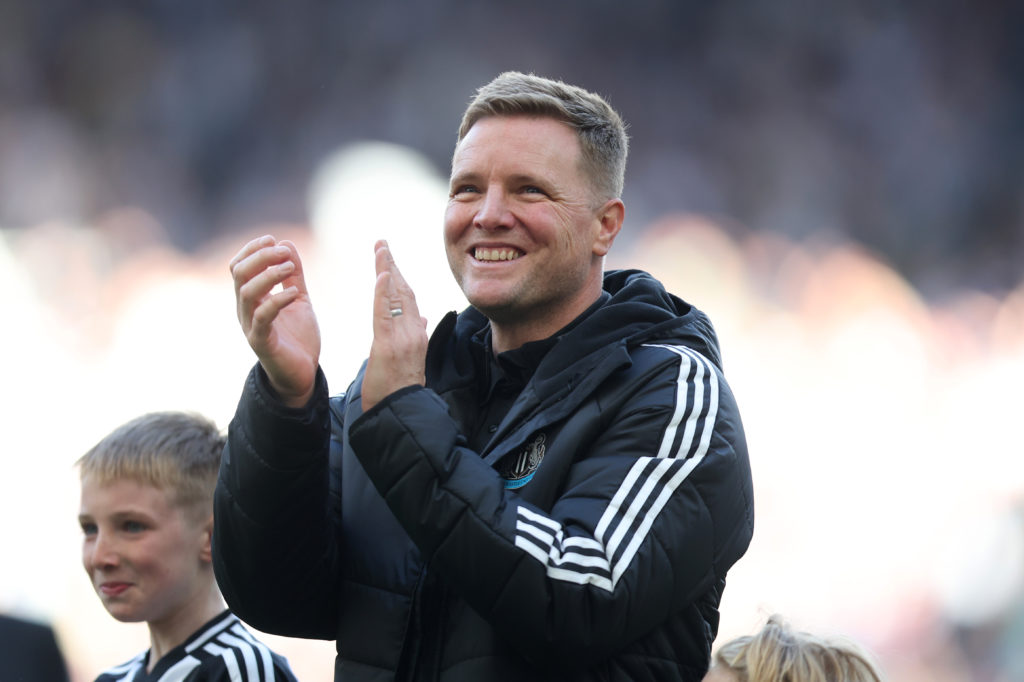 Eddie Howe claps towards the Newcastle United fans.
