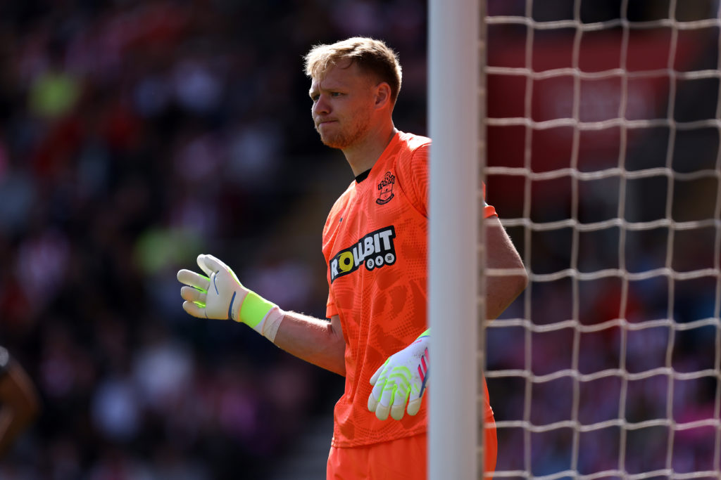 Aaron Ramsdale playing for Southampton against Arsenal.