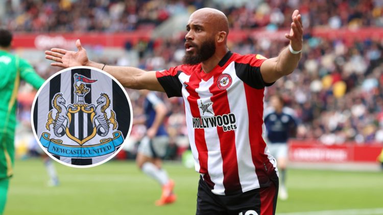 Bryan Mbeumo of Brentford during the Premier League match between Brentford FC and Manchester United FC at Brentford Community Stadium. Inset: The ...