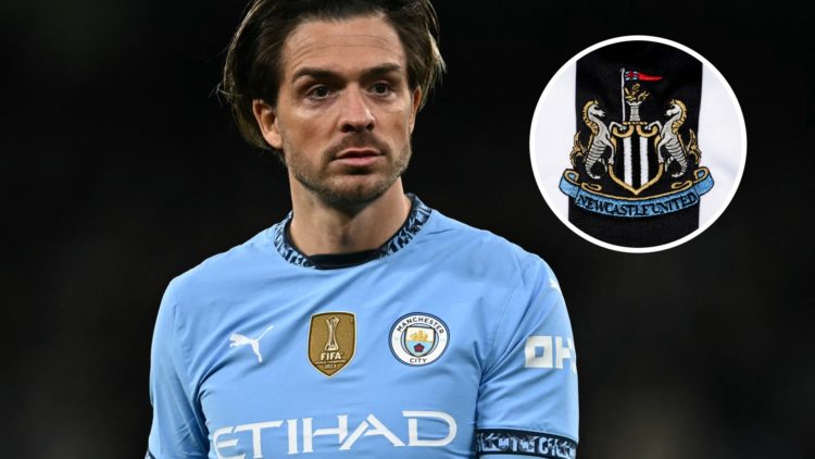 Jack Grealish looks on during the English Premier League football match between Manchester City and Manchester United at the Etihad Stadium. Inset:...