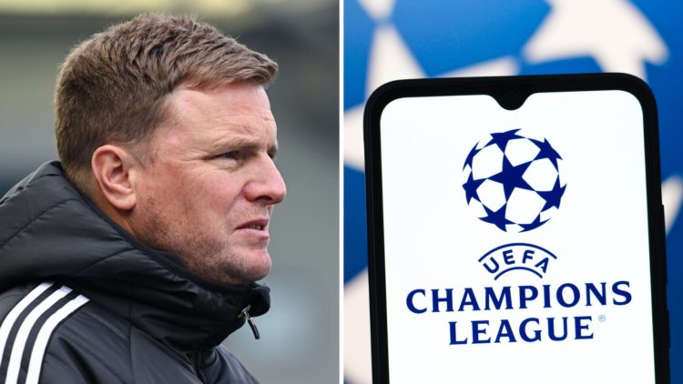 Eddie Howe managing Newcastle United, general photo of the Champions League logo