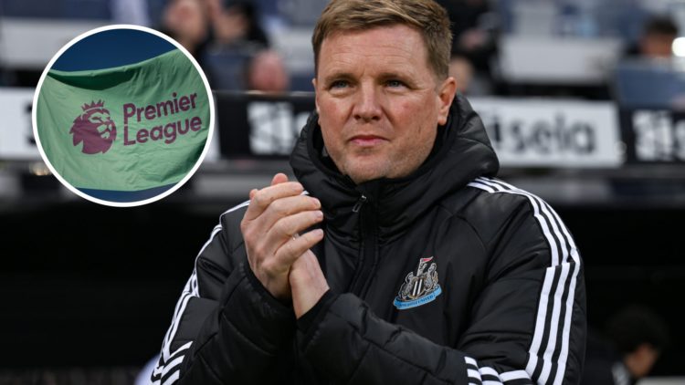 Newcastle United Head Coach Eddie Howe claps the fans during the Premier League match between Newcastle United FC and Brentford FC. The official Pr...