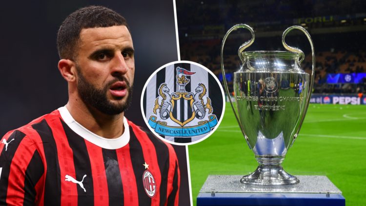 Kyle Walker of AC Milan looks on during the coppa Italia Semi Final match between AC Milan and FC Internazionale. A general view of the UEFA Champi...