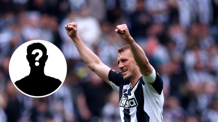 Dan Burn of Newcastle United celebrates scoring his team's second goal during the Premier League match between Newcastle United FC and Ipswich Town...