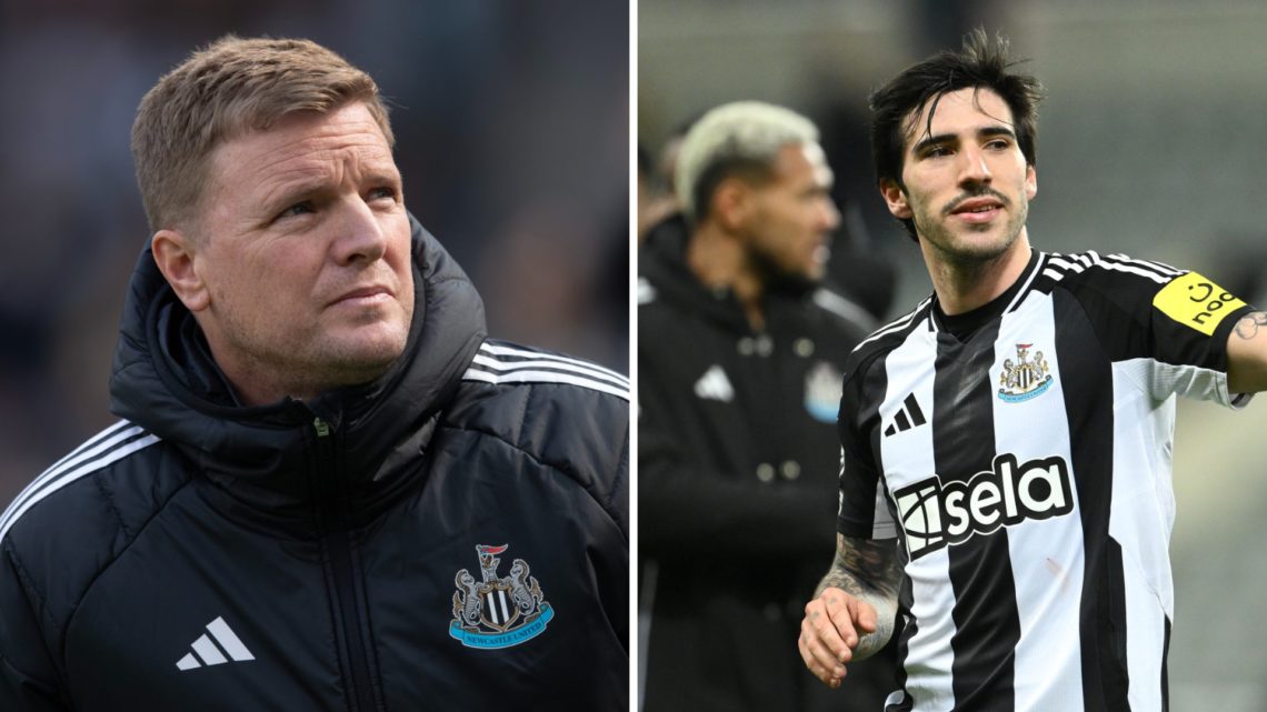 Newcastle United manager Eddie Howe. Sandro Tonali playing for Newcastle United.