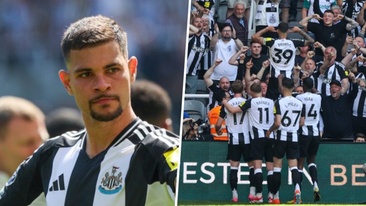 Bruno Guimaraes after Newcastle's win over Chelsea, Bruno Guimaraes celebrates his goal against Chelsea