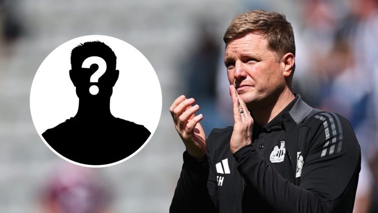 Eddie Howe applauds the Newcastle United fans, mystery player