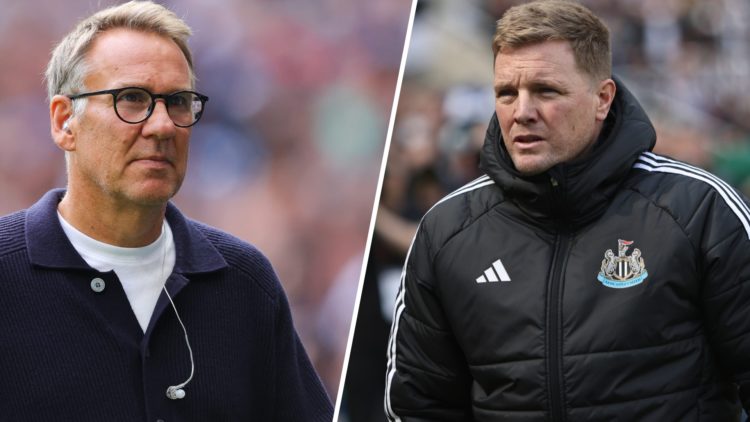 Sky Sports pundit Paul Merson during the Premier League match between Tottenham Hotspur FC and Arsenal FC. Newcastle United Manager Eddie Howe duri...