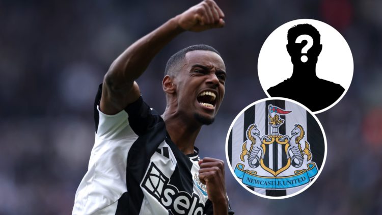 Alexander Isak of Newcastle United celebrates scoring his team's first goal during the Premier League match between Newcastle United FC and Ipswich...