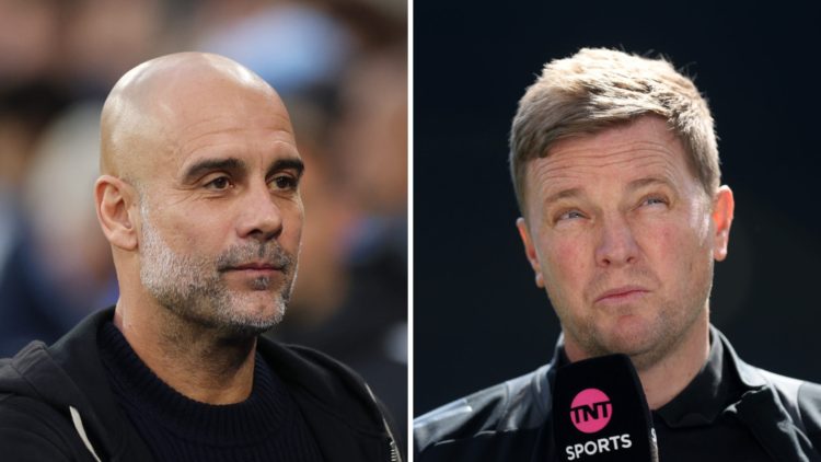 Pep Guardiola managing Manchester City, Eddie Howe speaking to the media