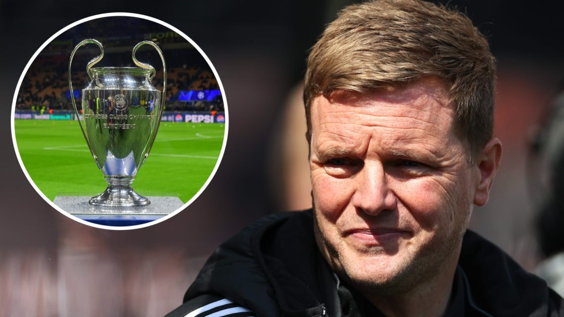 Newcastle United manager Eddie Howe. A general view of the Champions League trophy.