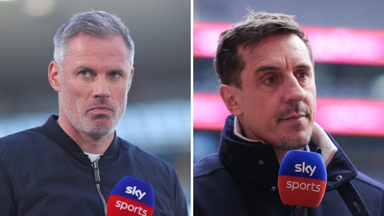 Jamie Carragher on punditry duty for Sky Sports, Gary Neville on punditry duty for Sky Sports