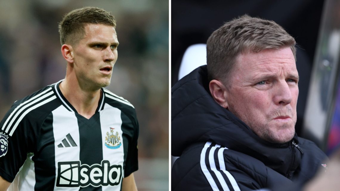 Sven Botman playing for Newcastle United, Eddie Howe watching Newcastle United