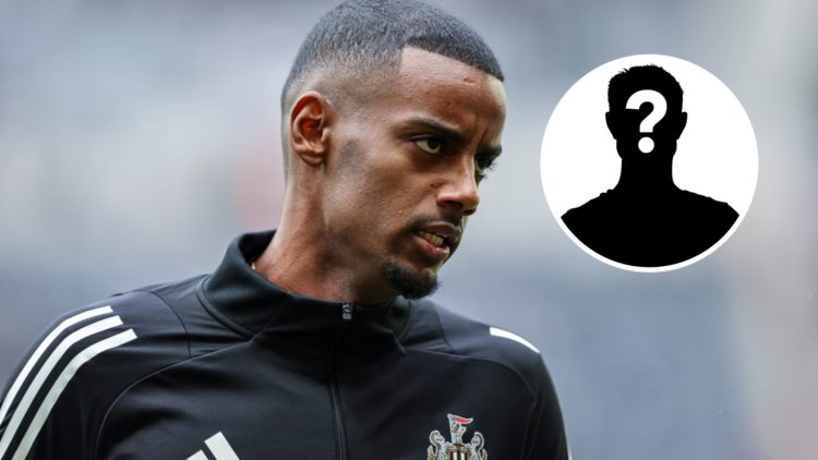 Alexander Isak warming up for Newcastle United. A mystery player inset is shown.