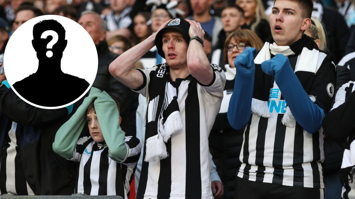 Newcastle United fans react to a missed chance in the Carabao Cup final against Liverpool.