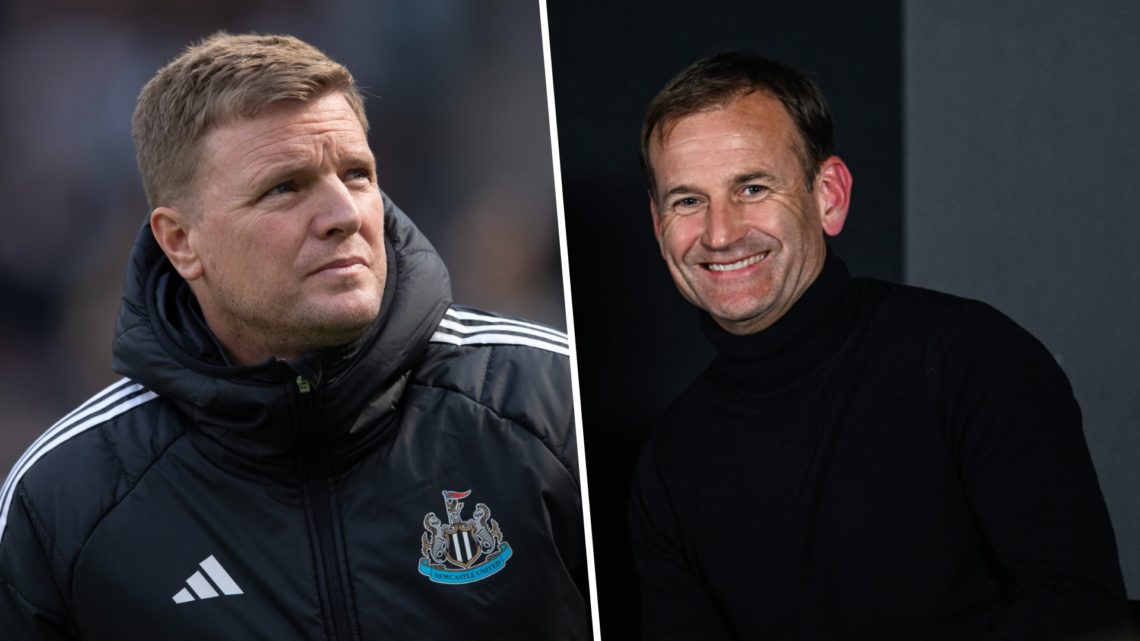 Eddie Howe watches on before managing Newcastle United. Dan Ashworth smiles at the Newcastle United training ground.