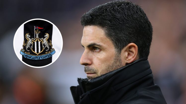 Mikel Arteta the manager of Arsenal looks on during the Carabao Cup Semi Final Second Leg match between Newcastle United and Arsenal. Inset: The Ne...
