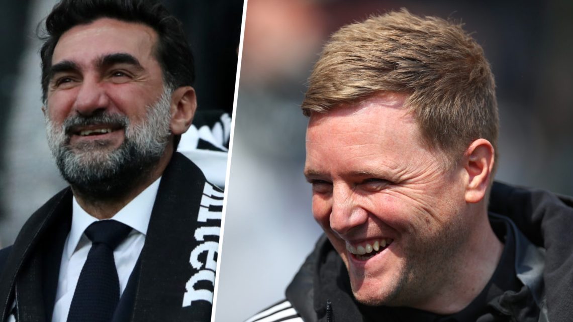 Newcastle United chairman Yasir Al-Rumayyan watching a game. Eddie Howe smiles before a Newcastle United game.