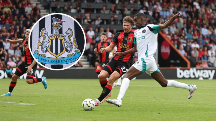 Newcastle United's Alexander Isak under pressure from Bournemouth's Illya Zabarnyi during the Premier League match between AFC Bournemouth and Newc...