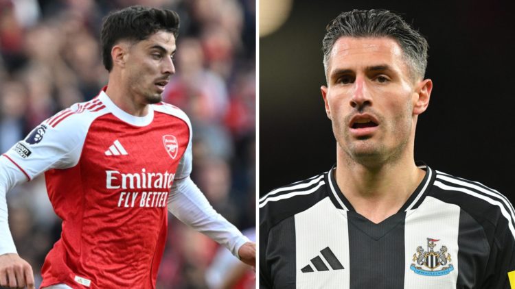 Kai Havertz playing for Arsenal. Fabian Schar playing for Newcastle United.