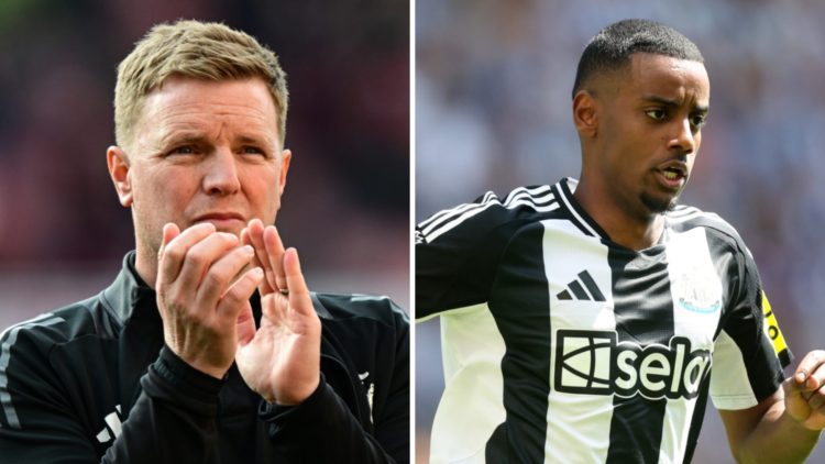 Eddie Howe applauds the Newcastle United fans, Alexander Isak playing for Newcastle United