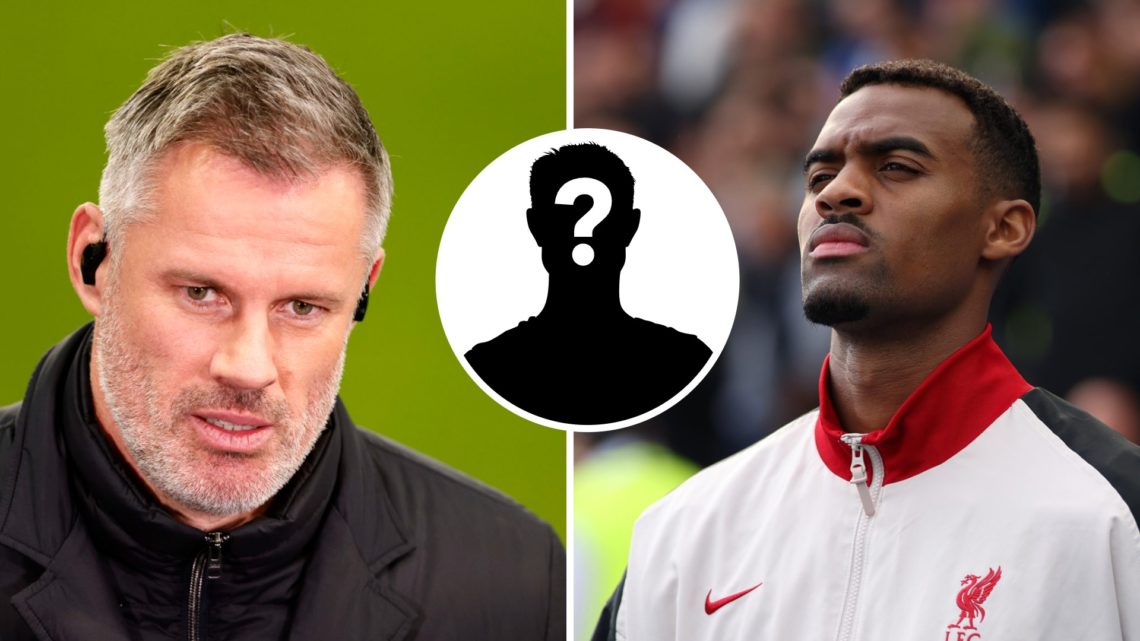 Jamie Carragher doing punditry in the Champions League, Ryan Gravenberch prepares to play for Liverpool, mystery player