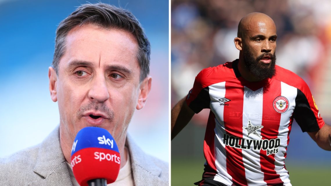 Gary Neville doing punditry for Sky Sports, Bryan Mbeumo playing for Brentford