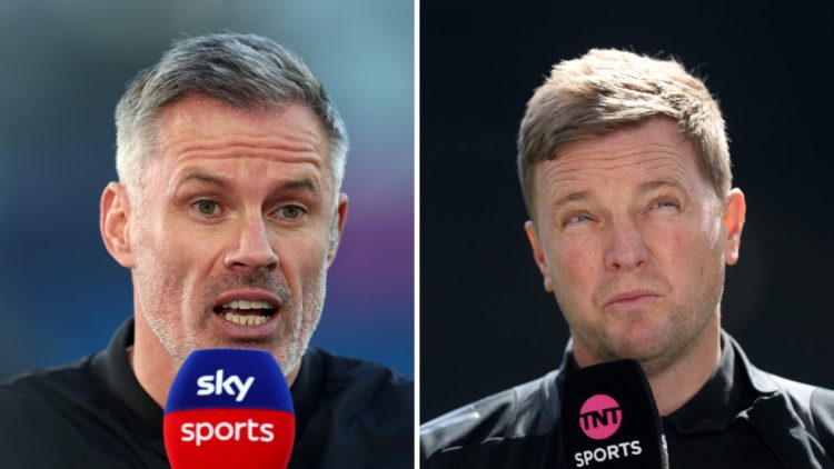 Jamie Carragher speaking to Sky Sports, Newcastle United manager Eddie Howe speaking to TNT Sports
