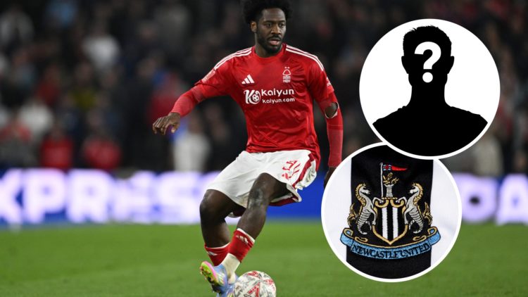 Ola Aina of Nottingham Forest in action during the Emirates FA Cup Quarter Final match between Brighton & Hove Albion and Nottingham Forest. Insets...