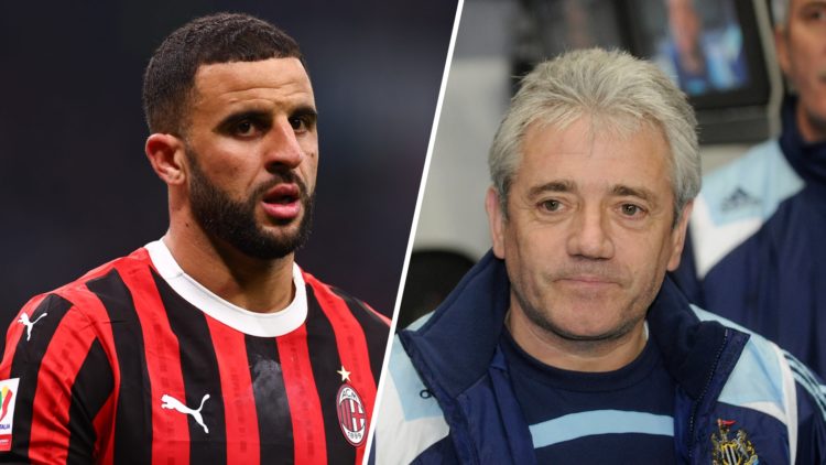 Newcastle United's new manager Kevin Keegan takes charge of his first match. Kyle Walker of AC Milan looks on during the coppa Italia Semi Final ma...