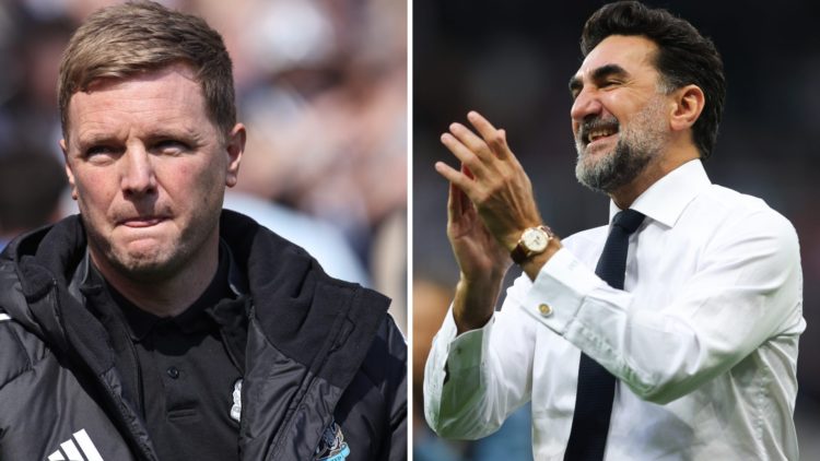 Eddie Howe before a Newcastle United game. Yasir Al-Rumayyan applauding the Newcastle United fans.