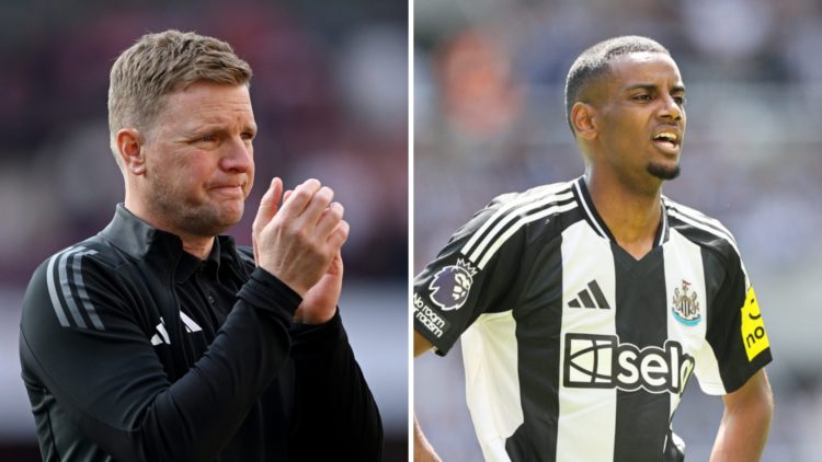 Eddie Howe claps the Newcastle United fans, Alexander Isak playing for Newcastle United