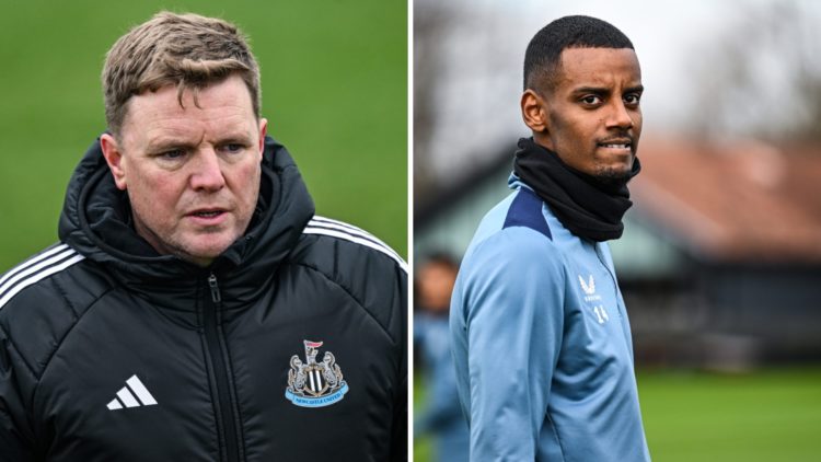 Eddie Howe seen during a Newcastle United training session. Alexander Isak trains with Newcastle United.
