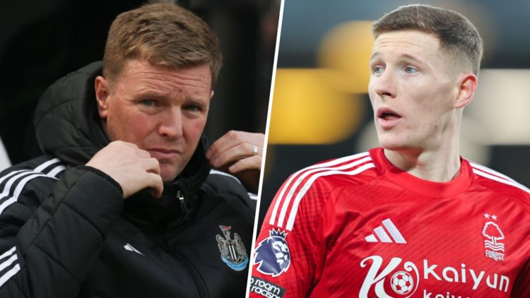 Eddie Howe managing Newcastle United. Elliot Anderson playing for Nottingham Forest.
