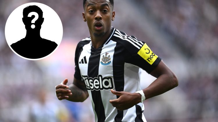 Inset, mystery player graphic. Joe Willock playing for Newcastle United.