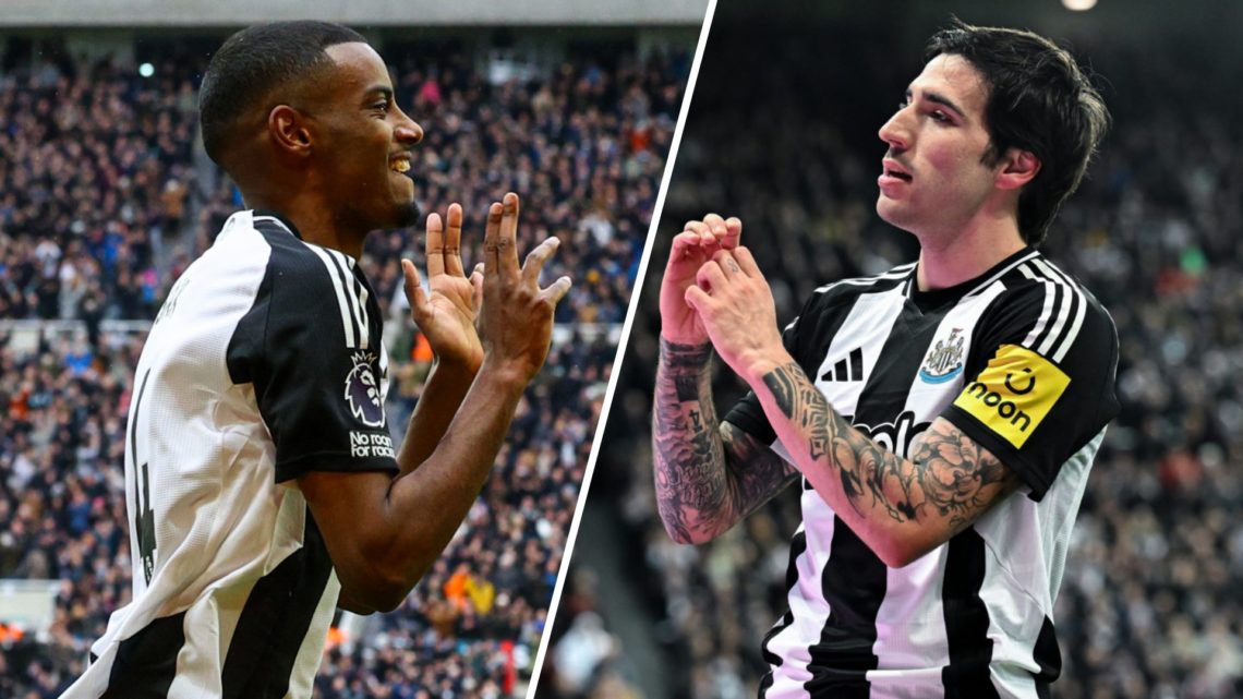 Split image: Alexander Isak celebrates his goal against Nottingham Forest (L). Sandro Tonali celebrates his goal against Brentford (R).