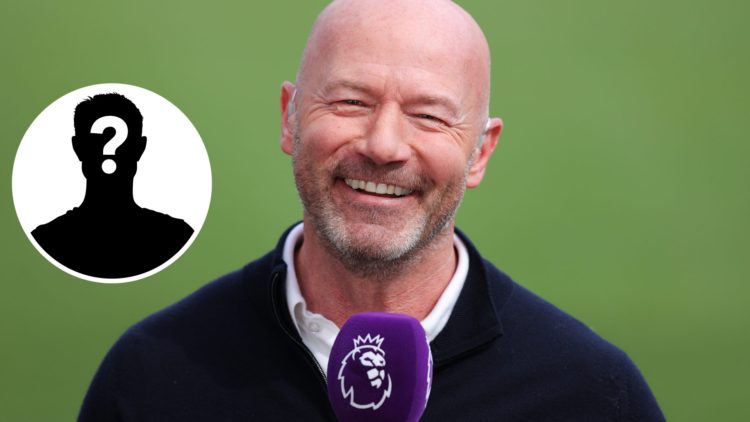 Newcastle United legend Alan Shearer speaks as a pundit. Inset, mystery player graphic.