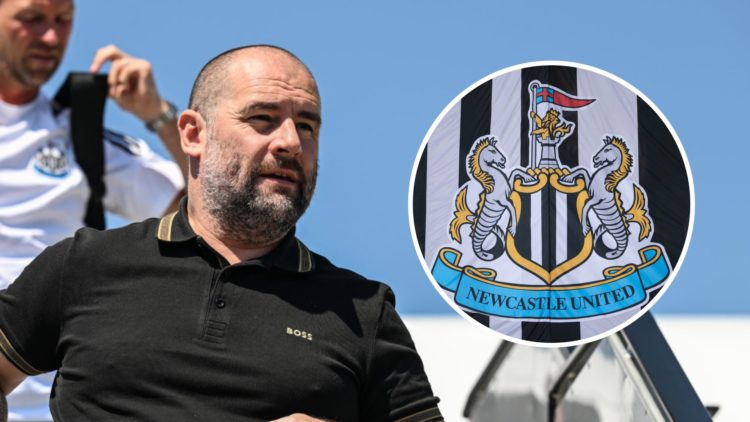 Newcastle United sporting director Paul Mitchell exits a plane, Newcastle United club badge