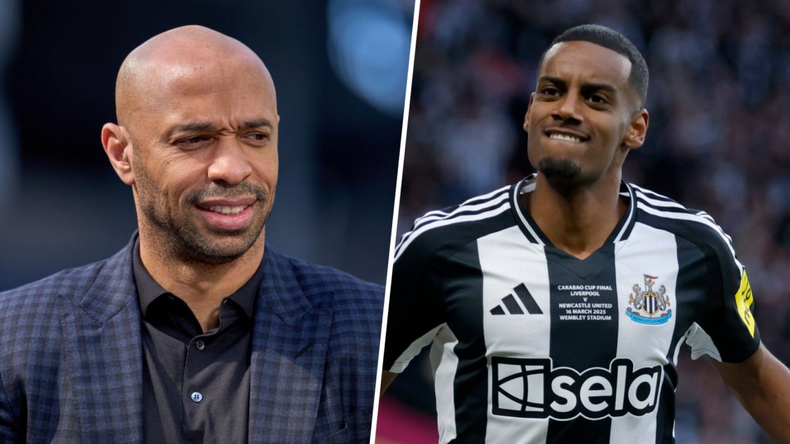Thierry Henry doing punditry, Alexander Isak celebrates scoring for Newcastle United in the Carabao Cup final