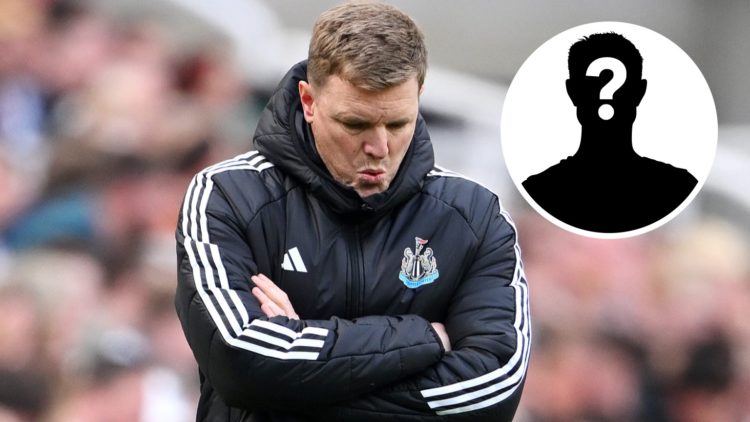 Eddie Howe, Manager of Newcastle United, reacts during the Premier League match between Newcastle United FC and Ipswich Town FC: Inset: A mystery p...