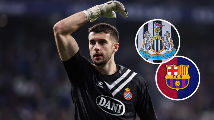 Joan Garcia of RCD Espanyol gestures during the Spanish league, La Liga EA Sports, football match played between RCD Espanyol and Getafe CF. Inset:...