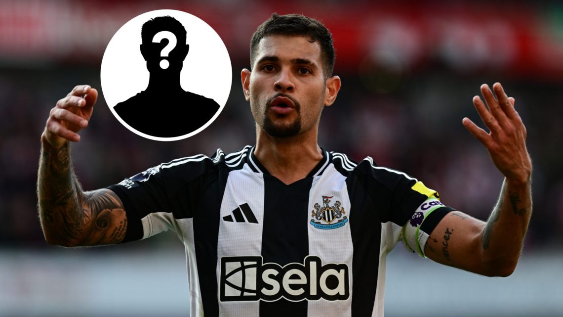 Bruno Guimaraes of Newcastle United (39) following the Premier League match between Arsenal FC and Newcastle United FC. Inset: A mystery player