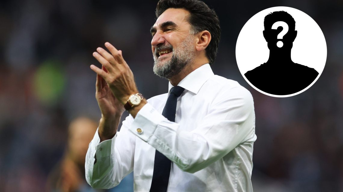 Yasir Al-rumayyan claps towards Newcastle United fans. Inset, mystery player graphic.
