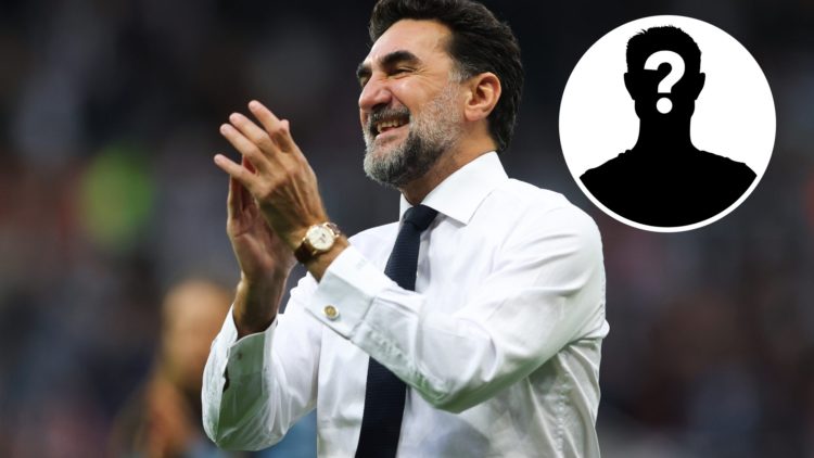 Yasir Al-rumayyan claps towards Newcastle United fans. Inset, mystery player graphic.