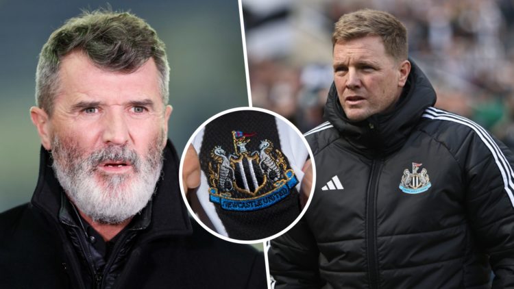 Roy Keane speaking as a pundit. Eddie Howe managing Newcastle United. Newcastle United club crest.